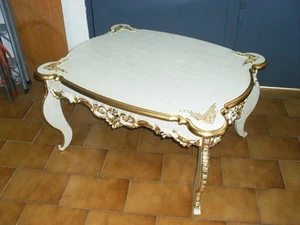 TAVOLINO RETTANGOLARE IN LEGNO DECORO AVORIO E FOGLIA ORO SALOTTO SOGGIORNO - Imagen 1 de 1