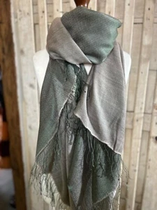 Seda de oliva reversible de fina calidad borla borde pashmina Pashmina Love - Imagen 1 de 3