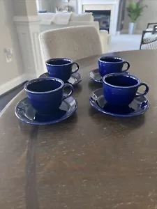 4 Fiesta Cobalt Blue Cup and Saucer Fiestaware Homer Laughlin Coffee Tea Set - Picture 1 of 8