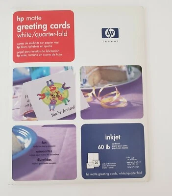 HP Photo Matte Greeting Cards 20lb Cards Envelopes 60 lb Cardstock Inkjet New - Image 1 of 3