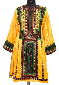 Vintage Banjara Frock Silk Dress Afghani Handmade Embroidered Balochi Boho - Picture 1 of 10