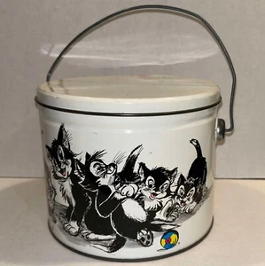 Vintage DECO TIN Kitties Cats Pail Bucket Tin Canister - Picture 1 of 6