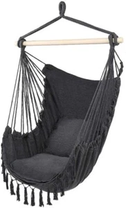 Tassel Hammock Hanging Chair - Cotton Rope Swing Seat - Max 250 Lbs - 2 Cushions - Picture 1 of 8