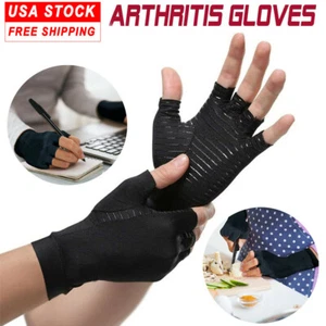 Non-slip Half Finger Joint Gloves Copper Fiber Pressure Gloves Anti Arthritis US - Picture 1 of 15