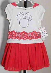 Auténtico Vestido Disney Junior Minnie Mouse Blanco/Rojo Tul Encaje Niño Pequeño 3T Nuevo con Etiquetas - Imagen 1 de 2