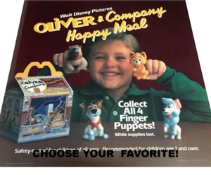 McDonald's 1988 Vintage Disney Oliver & Company Finger Puppets-Pick! - Picture 1 of 11