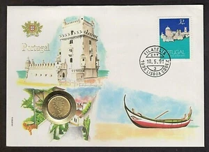 Portugal - "BELEM TOWER ~ SHIPS ~ TAGUS RIVER" Coin Cover / PNC 1991 - Picture 1 of 3