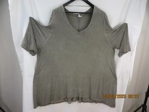 CABLE & GAUGE WOMAN SZ 3X Rayon/Spandex Gray Mesh Box PLeat Tee Shirt Blouse Top - Picture 1 of 19