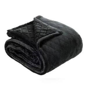 Bianca Mansfield velvet Sherpa Blanket 480gsm Charcoal - Picture 1 of 2