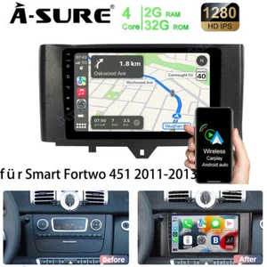 Apple Carplay Autoradio Für Smart Fortwo 451 2011-2015 2+32GB Android13 GPS Navi - Bild 1 von 16