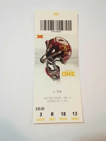 2015 Iowa State Cyclones TCU Football Ticket Stub Cover