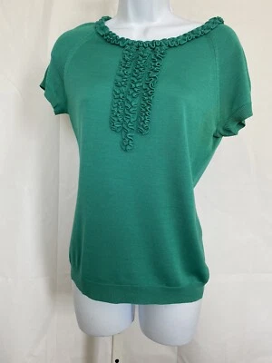 Henri Bendel New York Mujer Talla M Seda Manga Corta Tejido Top Frontal Volantes Foto 1 de 4