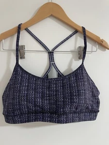 Lululemon Purple Print Flow Y Racerback Mesh Panel Sports Bra Size 12 - Picture 1 of 6