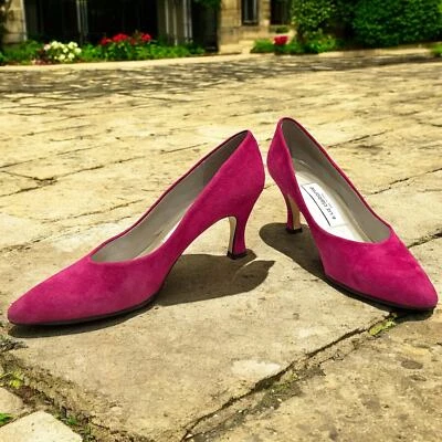 Salto alto vintage Liz Claiborne fúcsia magenta camurça rosa tamanho 7.5 - Imagem 1 de 4