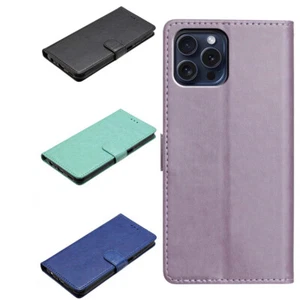 For iPhone 16 15 14 13 12 8 Anti-scratch PU Leather Wallet Case Phone Case Cover - Picture 1 of 18