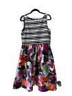 Taylor Fit Flare Sleeveless Striped Top Floral Bottom Exposed Zipper Size 10