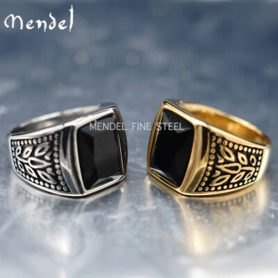 MENDEL Mens Gold Plated Stainless Steel Black Obsidian Stone Ring Men Size 7-15 - Image 1 of 4