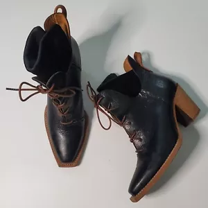 Free People We The Free Cooper Lace Up Boots 8 Leather Block Heel Point Toe - Picture 1 of 14