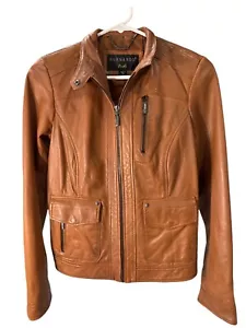Bernardo 100% Leather Front Zip Scuba Jacket in Cognac Size XS, Pre-Owned EUC - Picture 1 of 9