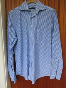 Jaeger Blue Stripy Long Sleeved Cotton Shirt, 15.5". Needs Cufflinks - Picture 1 of 17
