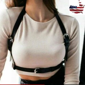 Women Leather Harness Belt BDSM Body Bondage Cage Bra Lingerie Party Festival US - Picture 1 of 11