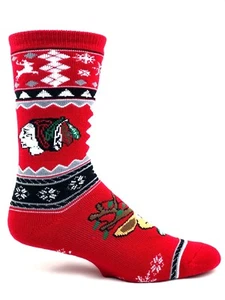 Chicago Blackhawks Red Holiday Christmas Reindeer Crew Socks - Picture 1 of 2