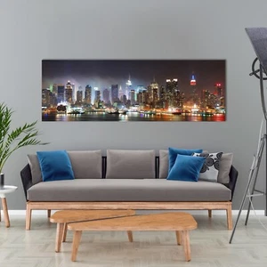 New York Skyline Canvas Print, New York Night Poster Print,Skyline Wall Decor - Picture 1 of 11