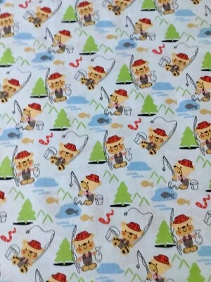 Santee Prints - Bears Fishing - Cotton Fabric on Blue Background - 1/2 - Image 1 of 2