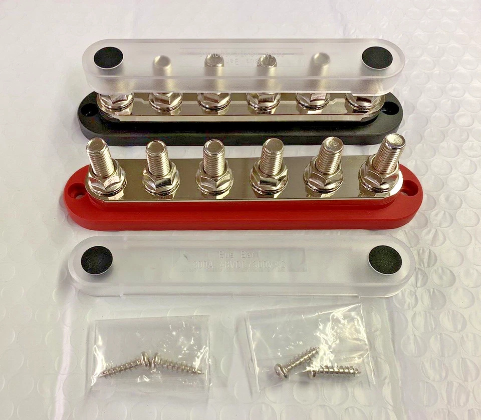 300A 12V 24V 36V 48V 60V DC BUS BAR Six 3/8" STUDS (RED & BLACK SET) - Image 1 of 1