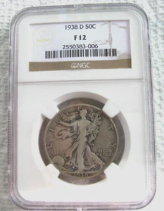 1938 D Walking Liberty Silver Half Dollar - NGC - F 12 - Picture 1 of 3