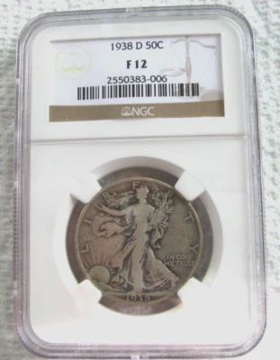 1938 D Walking Liberty Silver Half Dollar - NGC - F 12 - Image 1 of 3