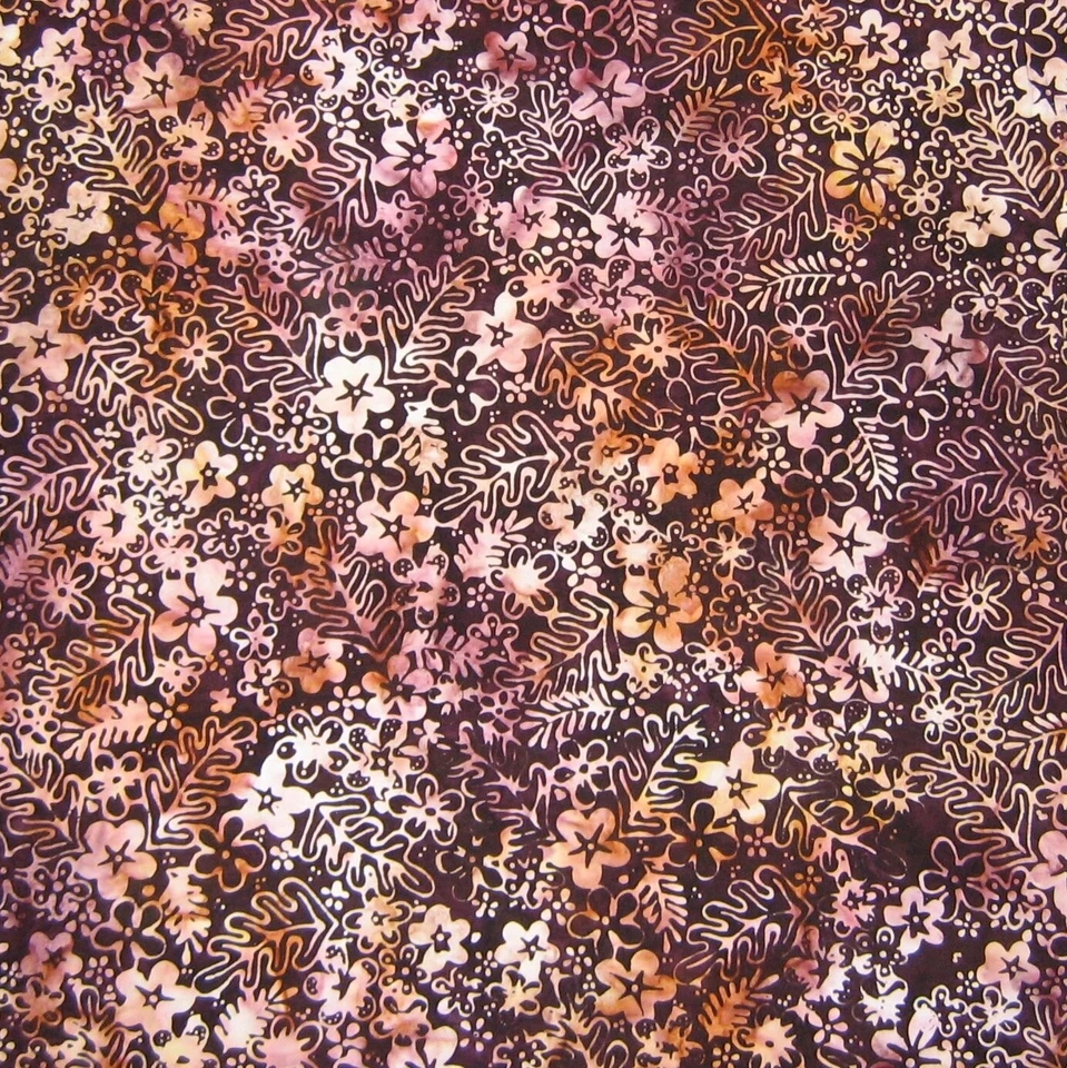Anthology Fabric - Batik 213Q-4 Coffee Brown Flower & Fern - Cotton YARD - Image 1 of 1