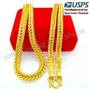 K7 Thai Gold 24k Solid Necklace Yellow Chain Pendant 24" Weight 5 Baht Dragon - Picture 1 of 5