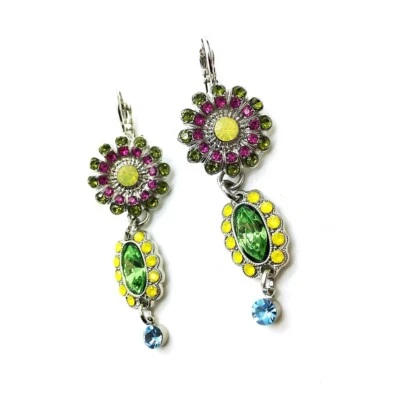 Pendientes Mariana Florales Amarillos y Verdes Cristales Swarovski Cuba Caribe Li... Foto 1 de 3