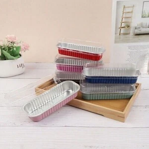 10pcs Aluminum Foil Baking Cake Box Cupcake Baking Pan Pudding Box With Lid XW - Picture 1 of 21