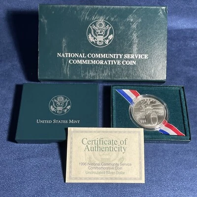 1996 US Mint National Community Service Silver Dollar BU Coin W/ OGP & COA- Z376 - Image 1 of 4