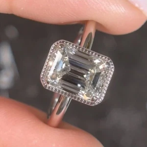 3.65 TCW Emerald Cut Moissanite Solitaire Engagement Ring 14K White Gold Plated - Picture 1 of 9