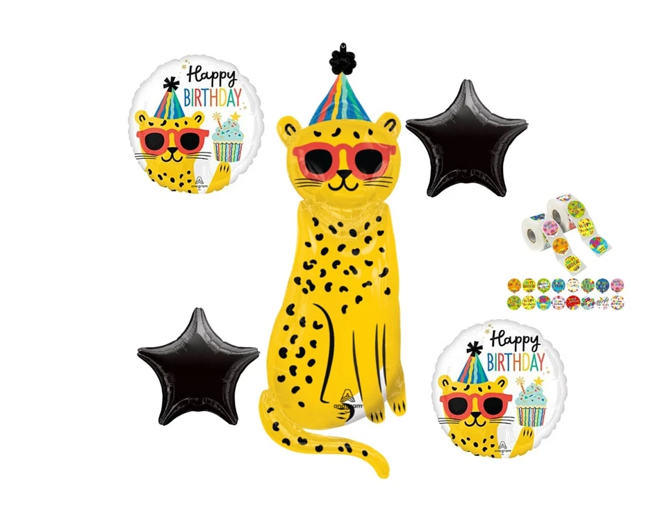 Cheetah 5 Piece Balloon Bouquet Birthday Party Decorations Animal Print Jungle - Изображение 1 из 1
