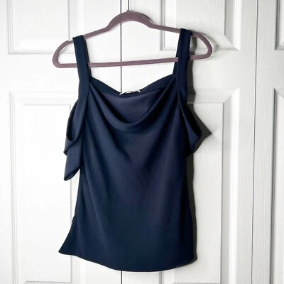 Top para mujer Jason Wu azul marino hombro frío capucha cuello talla 2 Foto 1 de 4
