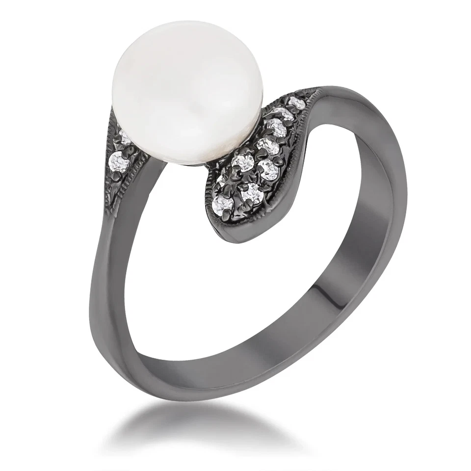 Hematite Pearl Interlocked Double Teardrop Ring - Image 1 of 1