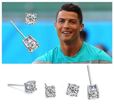 Men’s/Boys Ronaldo: Silver Plated 6mm Designer Crystal Diamante Stud Earrings - Image 1 of 4