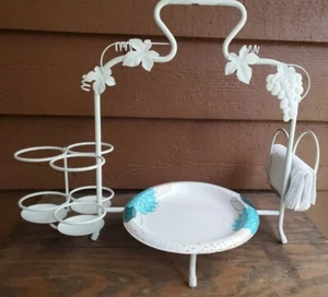 Vintage Shabby Chic Picnic Caddy Plates Napkins Cutlery Painted Metal  Grapes - Picture 1 of 12