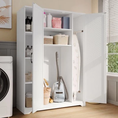 Armario de almacenamiento de escoba de madera armario de aspirador armario de almacenamiento con armario de herramientas Foto 1 de 4