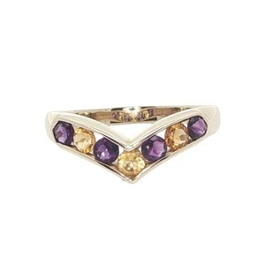 9ct Yellow Gold Amethyst & Citrine Wishbone Ring - Picture 1 of 3