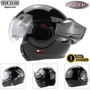 ViPER F242 180° Flip Over P&J Rated Motorcycle Motorbike Helmet - Gloss Black - Picture 1 of 9