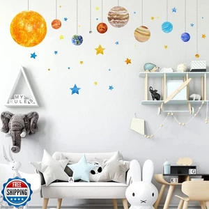 Planeten und Weltraum Wandtattoo, abnehmbare Sonnensystem Wandaufkleber, Cartoon  - Bild 1 von 5