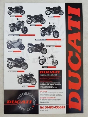 DUCATI RANGE Motorcycle Sales Leaflet 1995/96 SUPERSPORT MONSTER BIPOSTO++ - Image 1 of 2