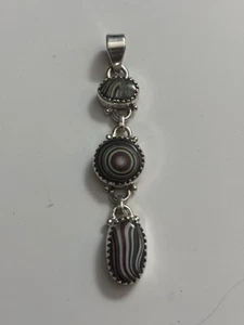 Ciondolo in argento sterling tripla pietra fordite nuovo senza etichetta - Foto 1 di 5