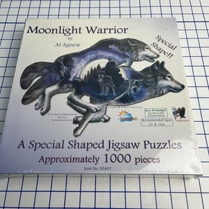 Moonlight Warrior Wolves 1000 Piece Shaped Jigsaw Puzzle By SunsOut New Sealed - Picture 1 of 3