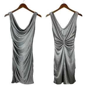 Abito da cocktail senza maniche Mark & James x Badgley Mischka XS argento raso drappeggio - Foto 1 di 8